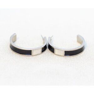 Vintage Black and Silver Hoop Earrings - AA1